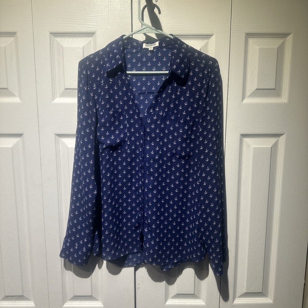 Express Nautica Navy Blue Anchor Print Blouse